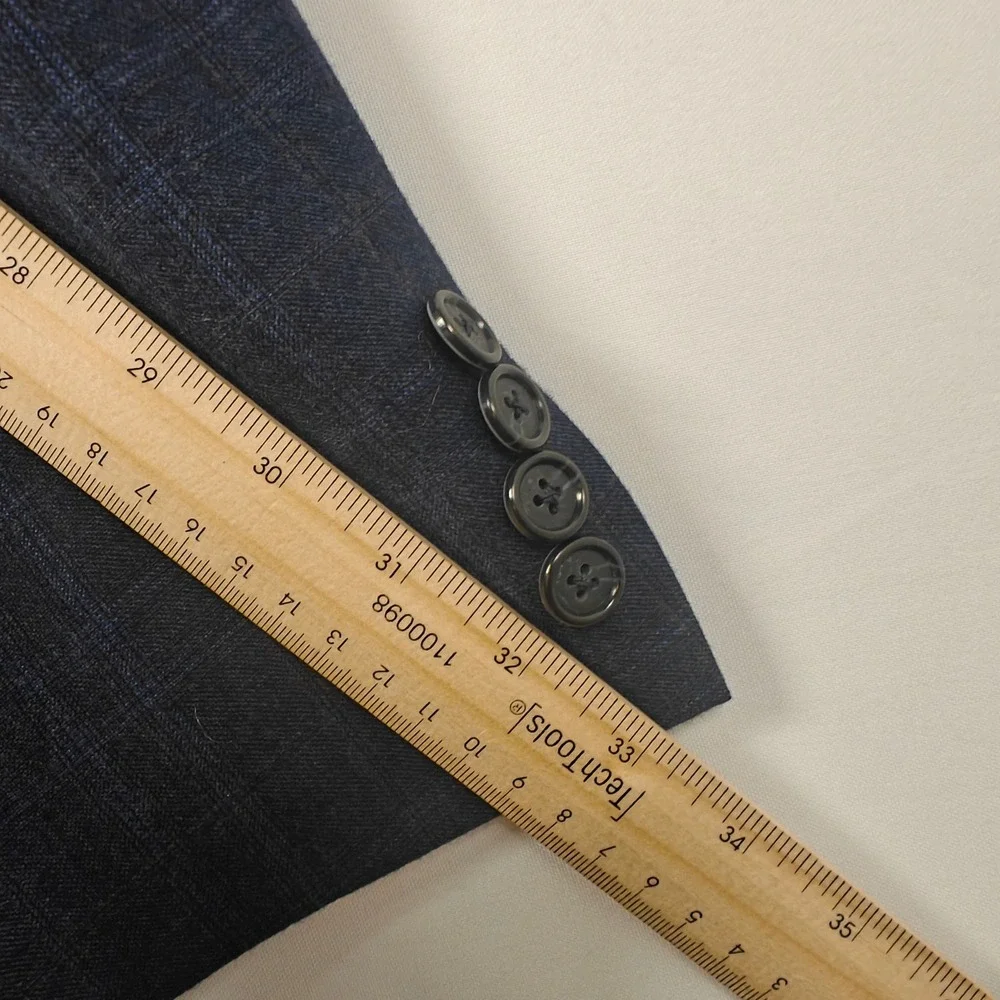 Hickey Freeman GlenCheck Navy Blue GlenPlaid Wool 3 Button Blazer Sport Coat USA